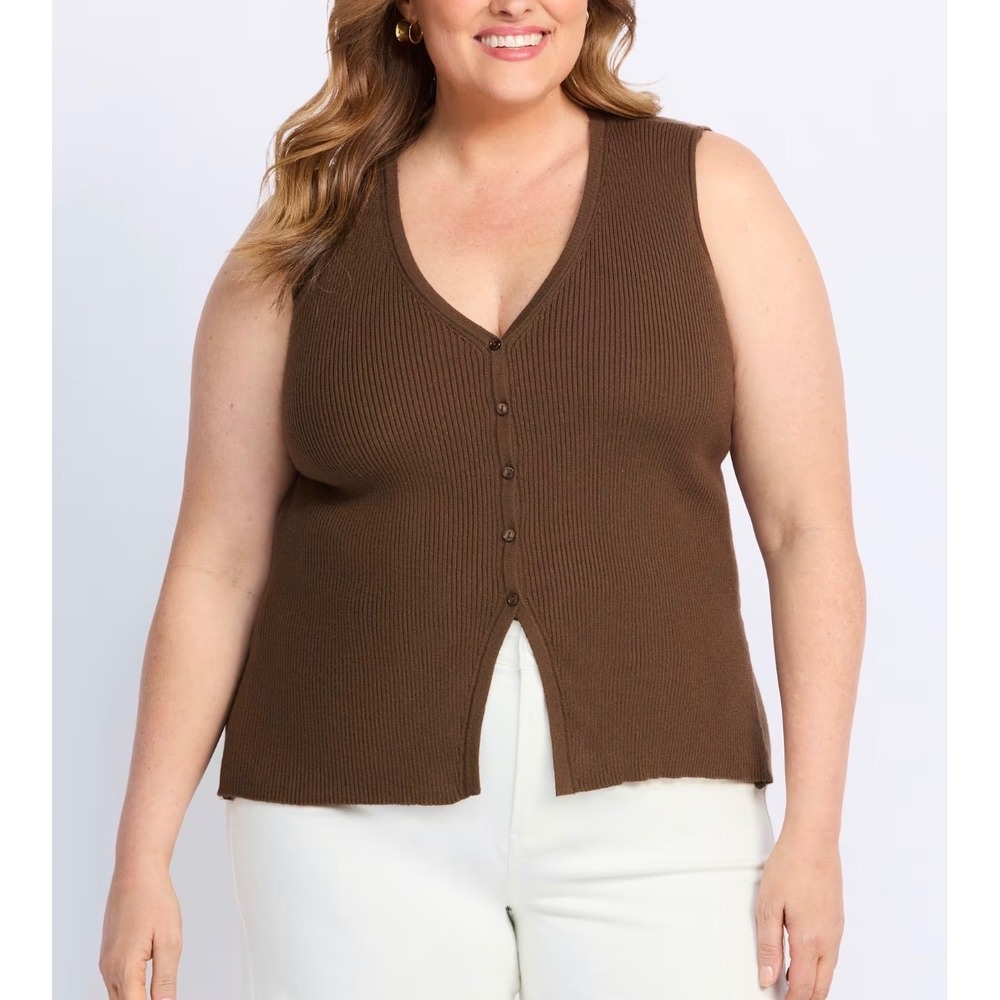 Montgomery‎ Post V Neck Button Up Sweater Vest – Brown – XXL – NWT